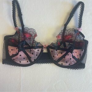 For Love & Lemons Sheer Embroidered Underwire Bra 34DD Coquette Lace